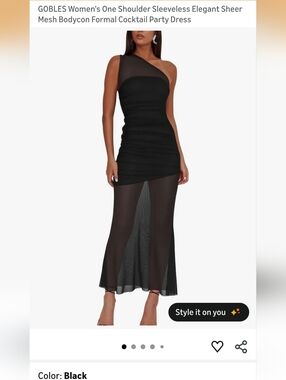 One-Shoulder Black Mesh Bodycon Formal Dress S/M